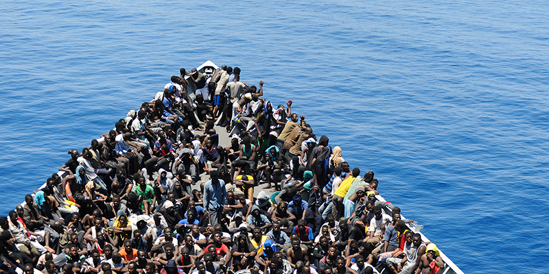 A,Rubber,Small,Boat,Full,Of,Immigrants,On,3/3/2019,In